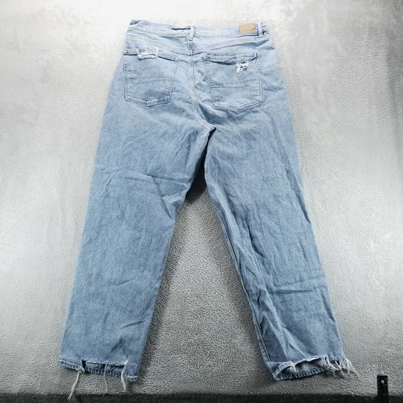 American Eagle Jeans Womens 18 Blue Highest Rise Baggy Straight Distressed - Picture 2 of 10
